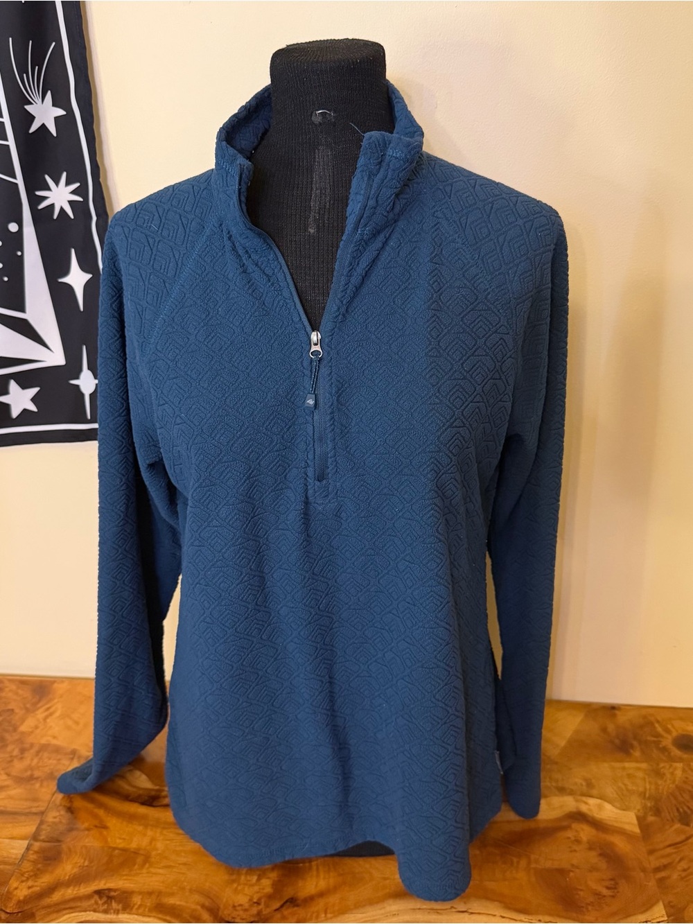 Eddie Bauer M Quarter Zip Pullover Sweater Soft Patterned Blue